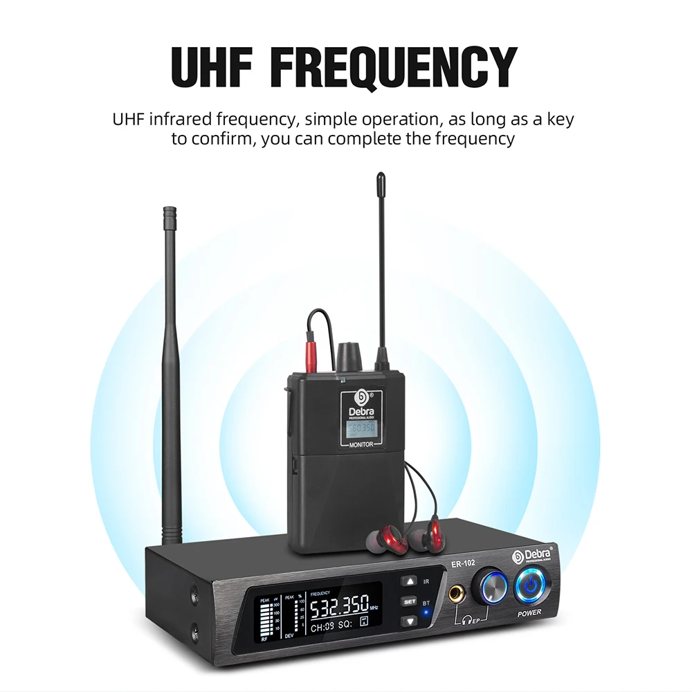 Debra In-Ear Monitoring System UHF Wireless Stage Monitor ER102 80M Stable Effective Distance Bluetooth 5.0 For Recording,Band