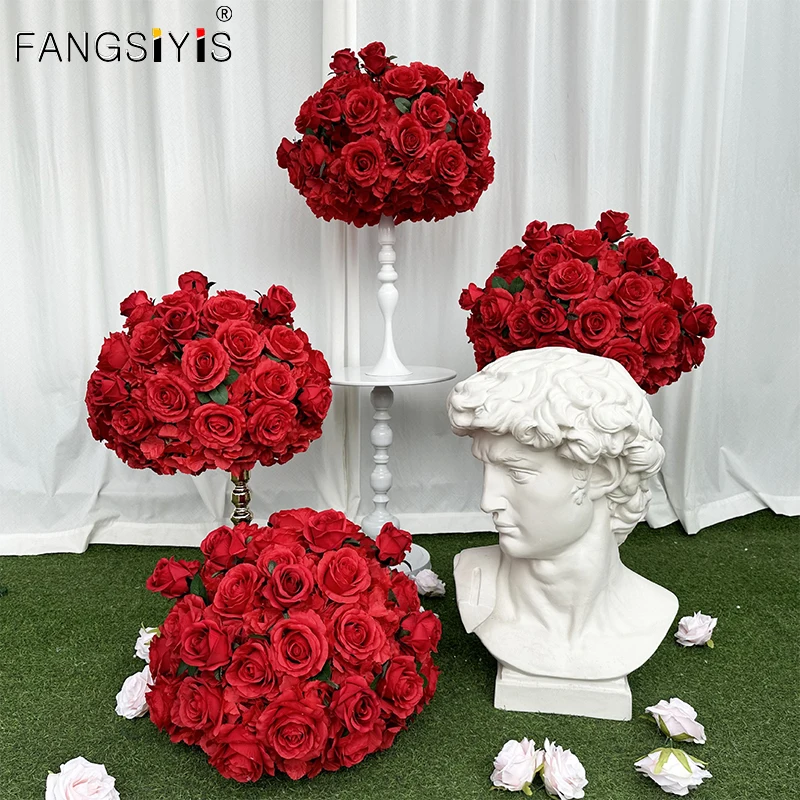 

70/60/50/40/30CM Red Rose Wedding Table Centerpieces Burgundy Flower Ball Event Party Banquet Floral Ball Props Window Display