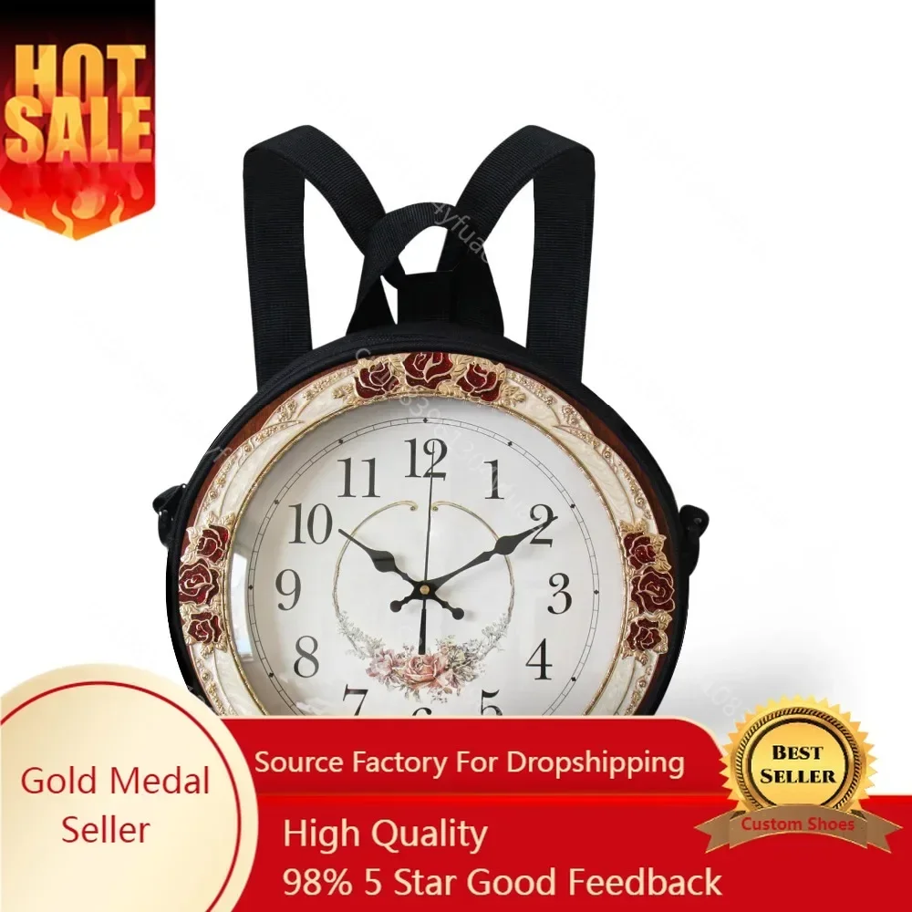 

Circle Crossbody Bags For Women Shoulder Sac Mini Girls Round Bag Retro Clock Print ALICE Cosplay Clock Bag Pack Purse Wholesale
