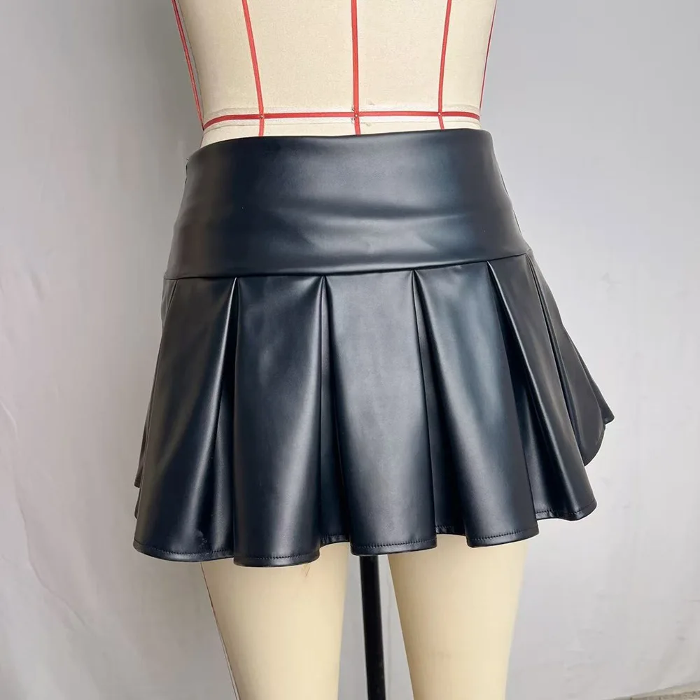 Women's High-Waist Slimming Half-Length Skirt Sexy Pleated Design Nightclub Leather Skirt Anti-Light Walking Slimming Sexy Girl
