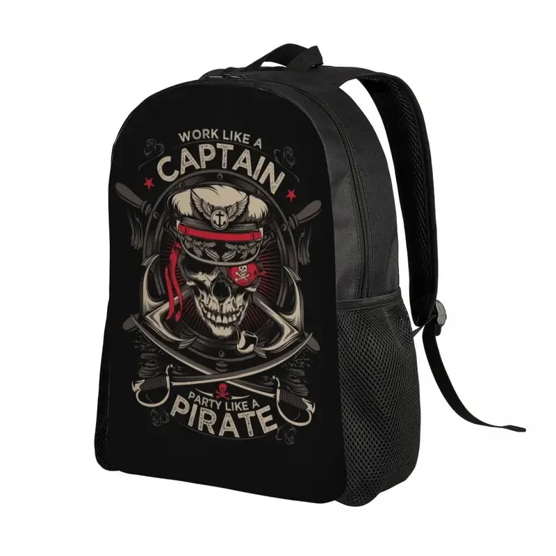 Work Like A Captain Party Like A Pirate Travel Backpack School Laptop Bookbag Nautical Skull Sailor College Student Daypack Bags