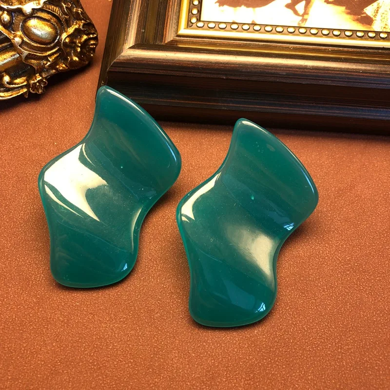 European  American style versatile earstud  blue-green jelly resin earrings stylish earrings