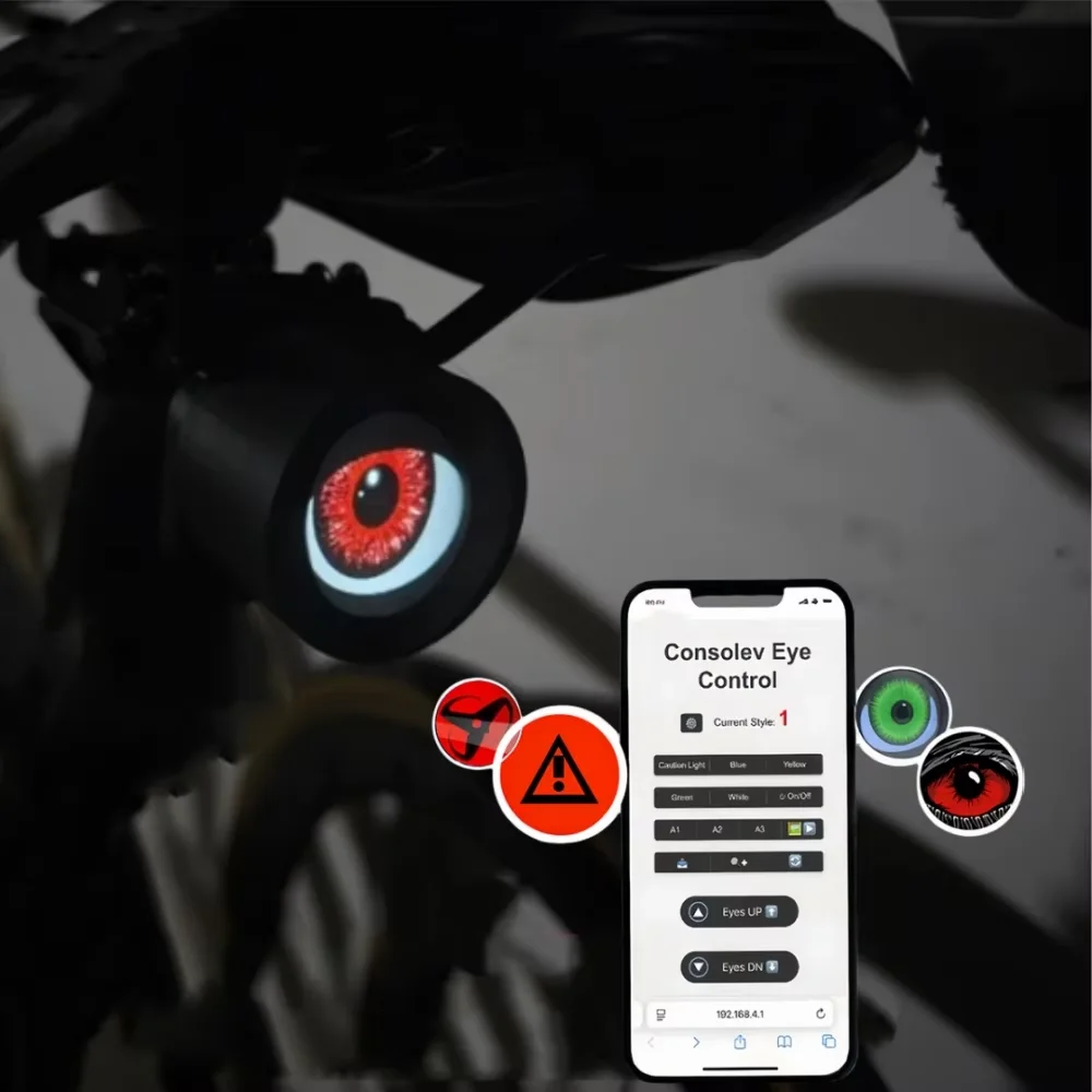 

New Dynamic Brake Light for Bicycle Motorcycle Electric Bike Devil Eye Rear Light Supports Wireless Wi-Fi Mobile Phone Control A