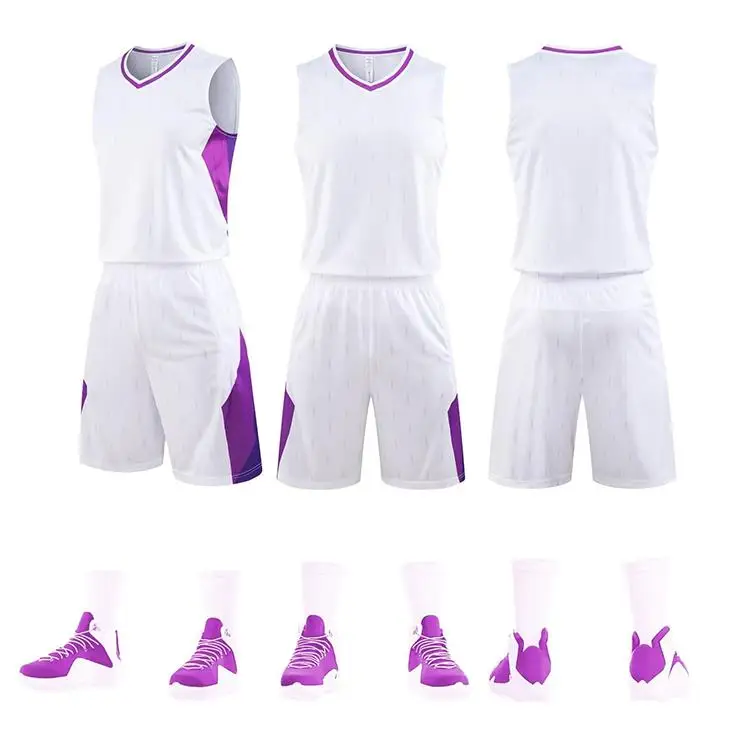 Conjuntos de baloncesto de alta calidad para hombres, kits de uniformes, chándales de baloncesto universitarios baratos, Conjunto de camiseta de entrenamiento de baloncesto en blanco