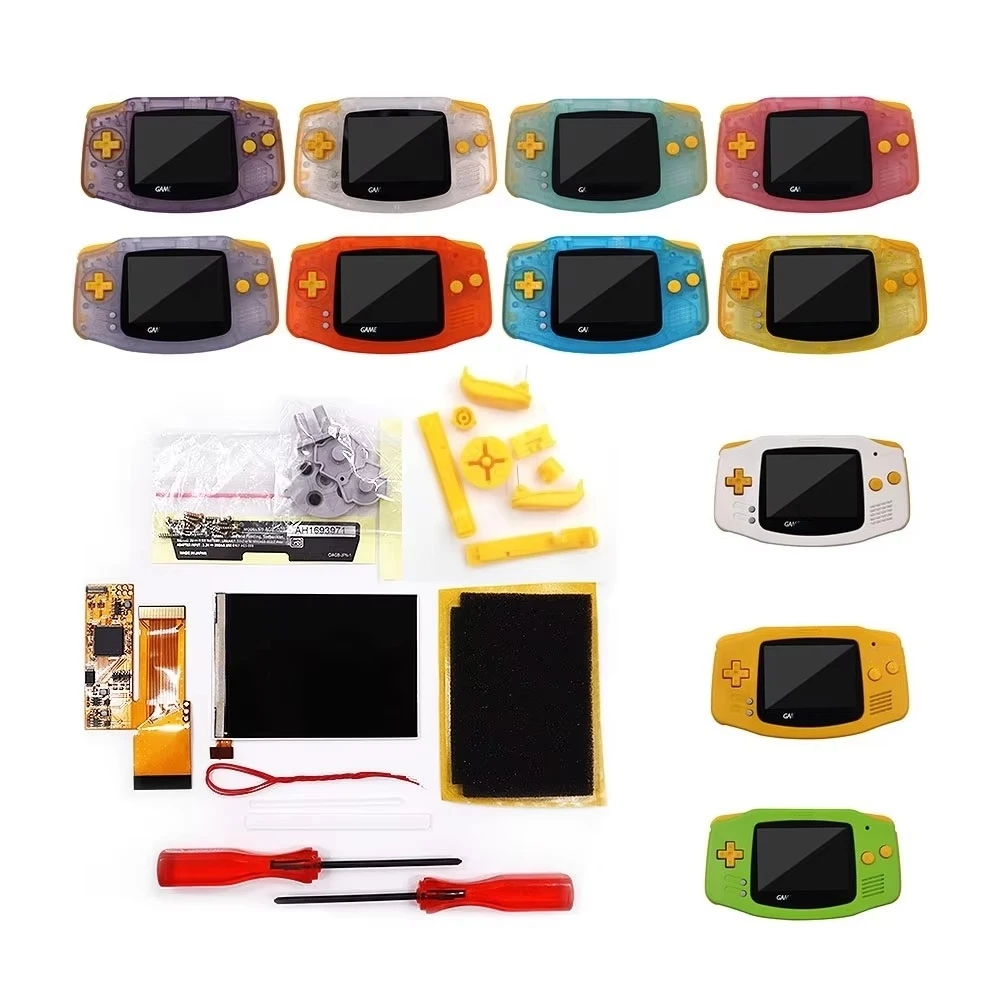 

Желтые кнопки, 10 уровней яркости GBA V2, IPS, ЖК-мод с высокой подсветкой + полностью вырезанный корпус для Game Boy Advance GBA
