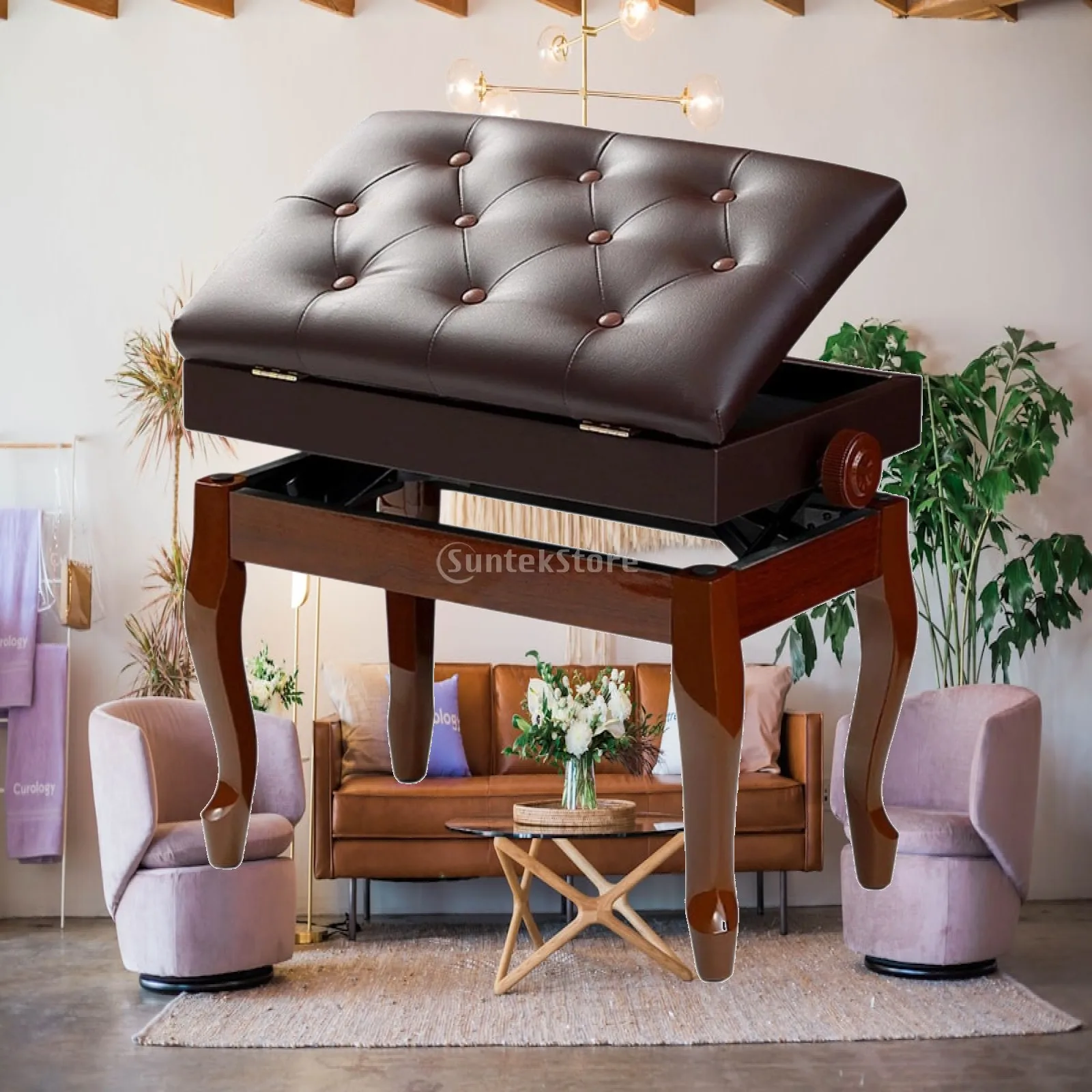Piano Bench with Storage Upholstered Furniture Wooden for Stage, Pianists