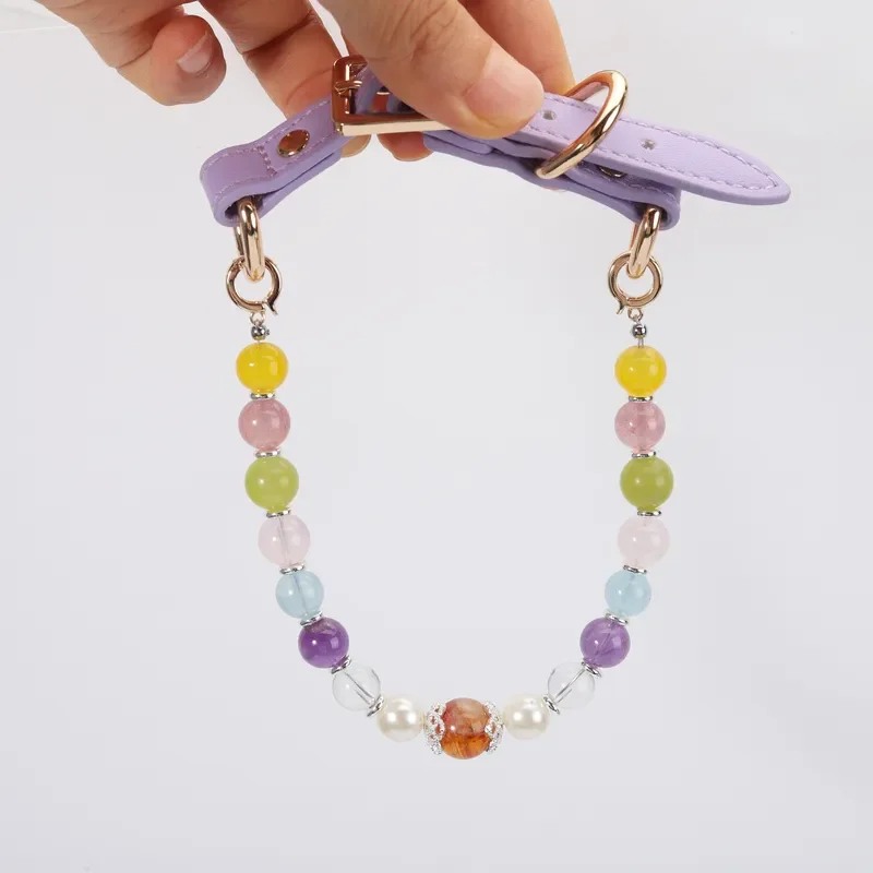 Cross-border popular natural crystal pet collar dopamine color crystal series luxury necklace wholesale factory