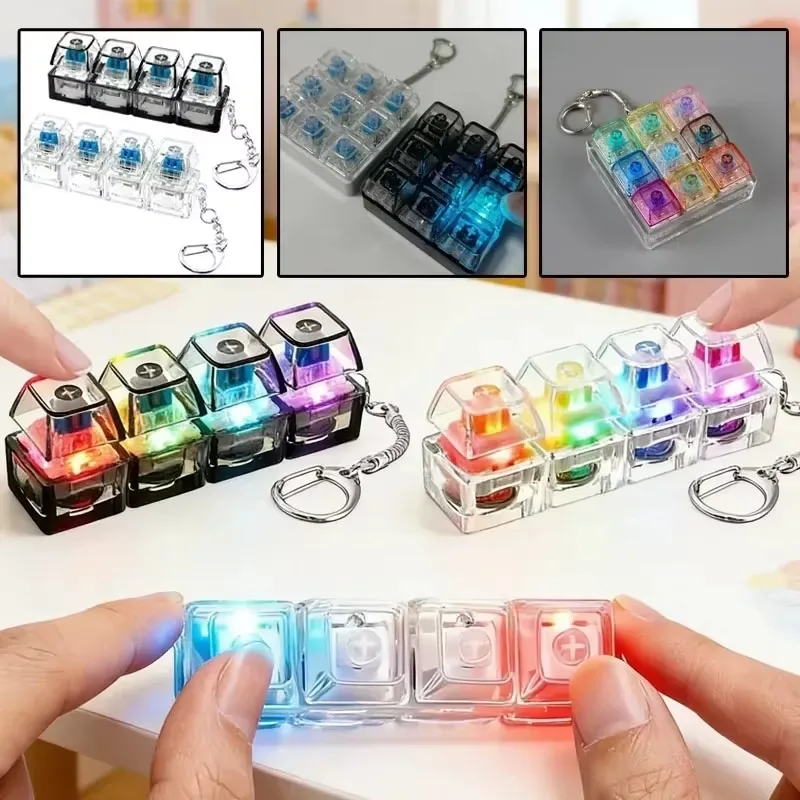 Portable Keychain with Light Keyboard LED Desk Toy for Office Decompression Car Decorations Gifts