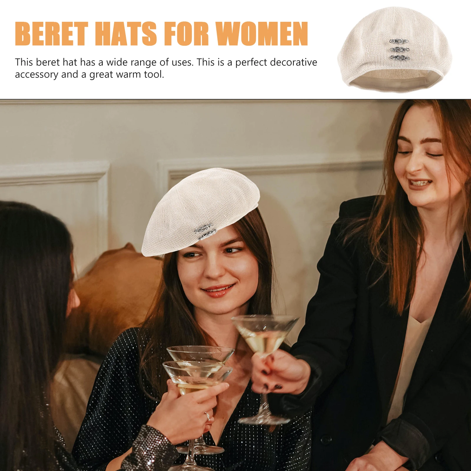 

Thin Section Beret Hats for Women Men French Retro Casual Hat Metal Buckle Breathable Small Head Polyestermaterial