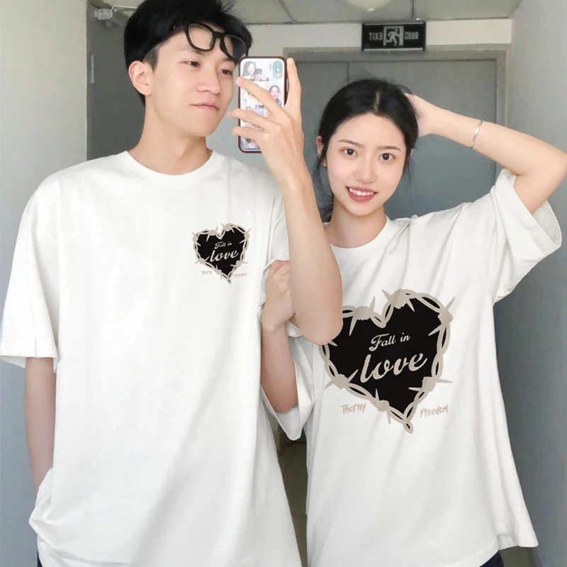 T-shirts Printing Clothing Print Short Sleeve Top Tee  Fashion Loose cotton Clothes Double Sided Print Tshirt Couple Y2k Tops