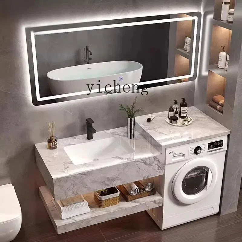 ys-3  balcony drum washing machine bathroom cabinet combination glossy rock slab under the table ceramic integrated basin househ