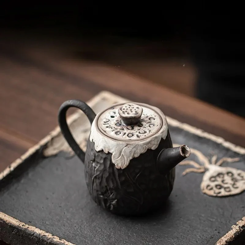 

160ml Handmade Wabi-sabi Style Ceramic Teapots Retro Pottery Pottery Hand-held Kettle with Ball Hole Filter Kung Fu Tea Set Gift