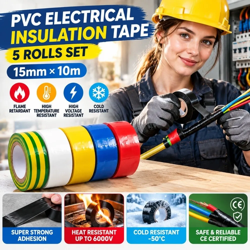 5pcs Assorted Electrical Tape Set Waterproof High Viscosity PVC Electrical Tape Flame Retardant High Temperature Resistant