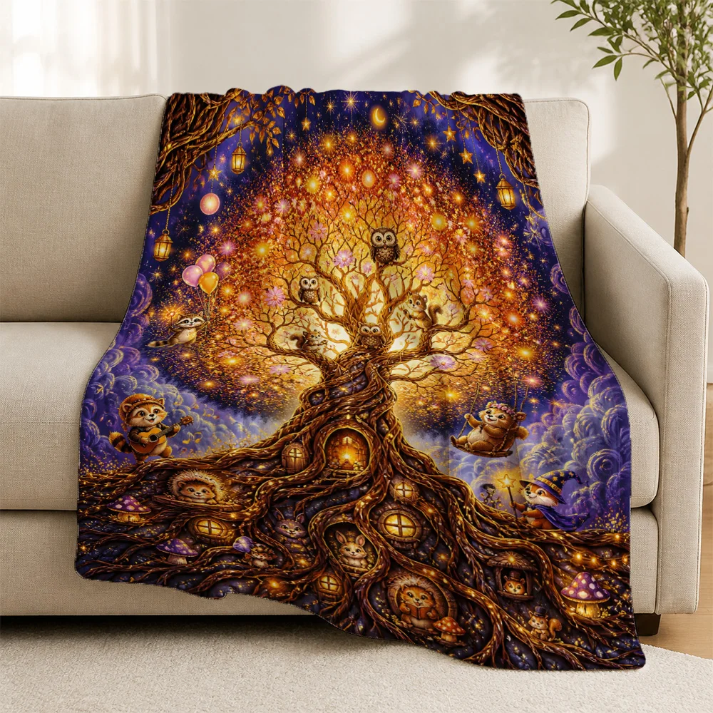 Magical Autumn Tree Throw Blanket Fall Pumpkin Halloween Home Decor Sofa Couch Accent Throw Cozy Seasonal Witchy Forest Canopy A