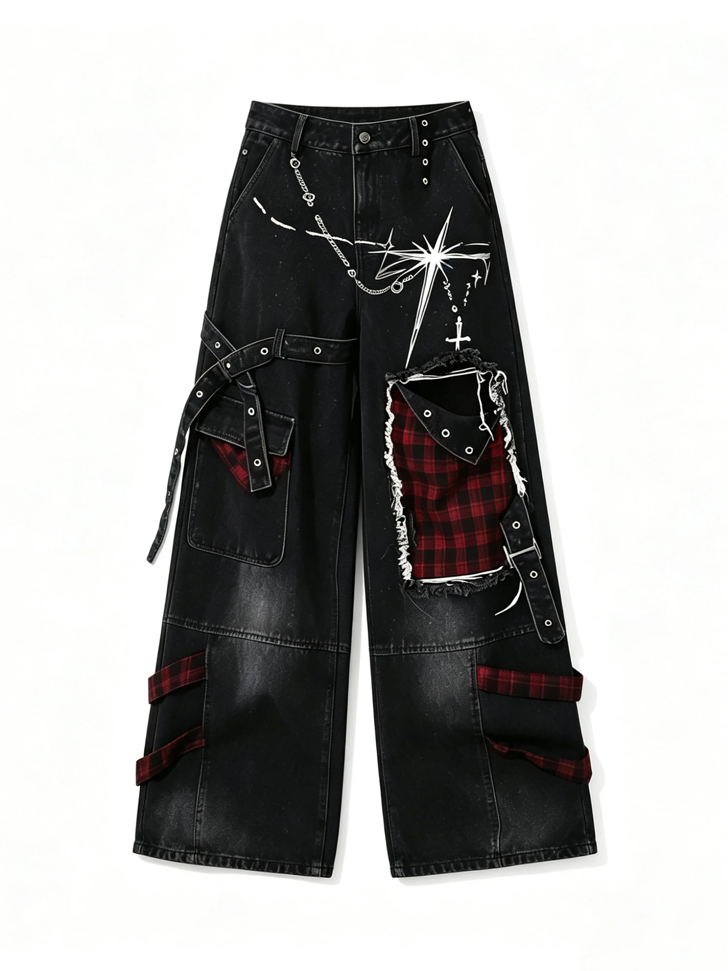 

Women Black Gothic Emo Jeans Y2k Gyaru Punk Ripped Denim Pants Vintage Hiphop Grunge Baggy Denim Trousers for Women 2026 Summer