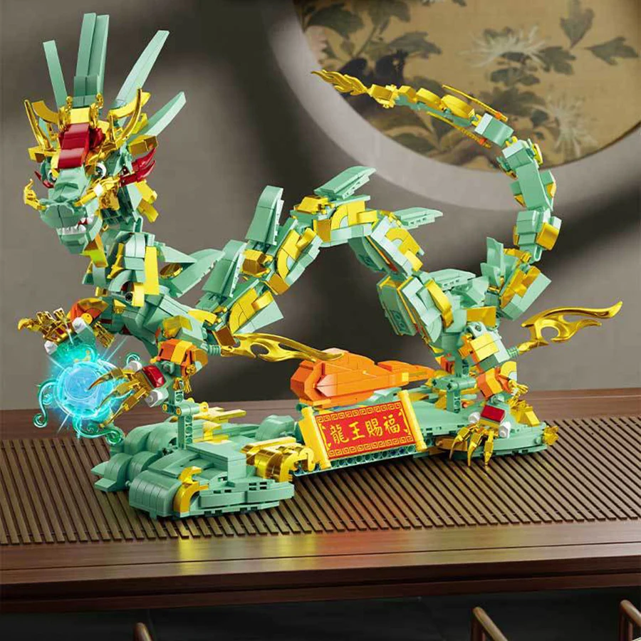 Creative Giant Divine Dragon Model Dragon King Blessing Model MOC Building Blocks Two Styles Assembly Decor Brick For New Gifts