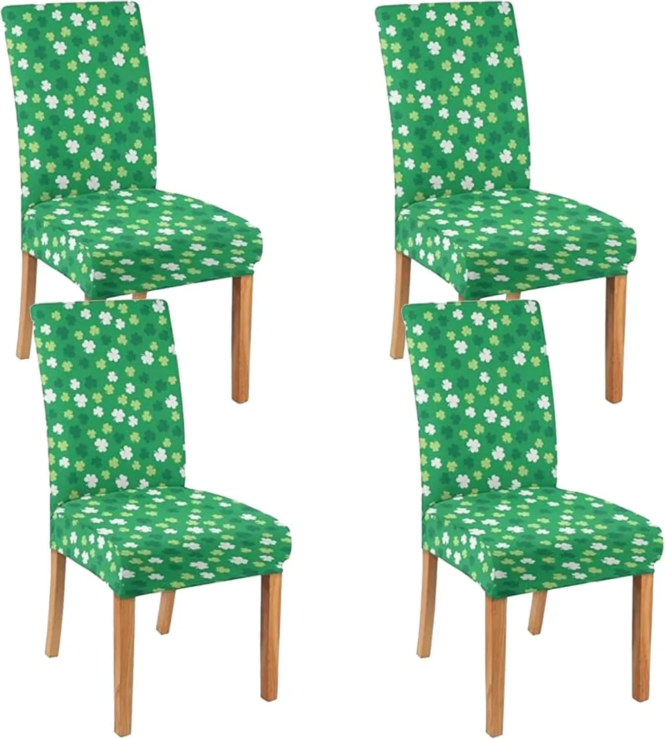 

4 Pcs St Patricks Day Dining Chair Covers, Saint Pattys Shamrocks Stretch Removable Washable Chair Slipcovers, Irish Green