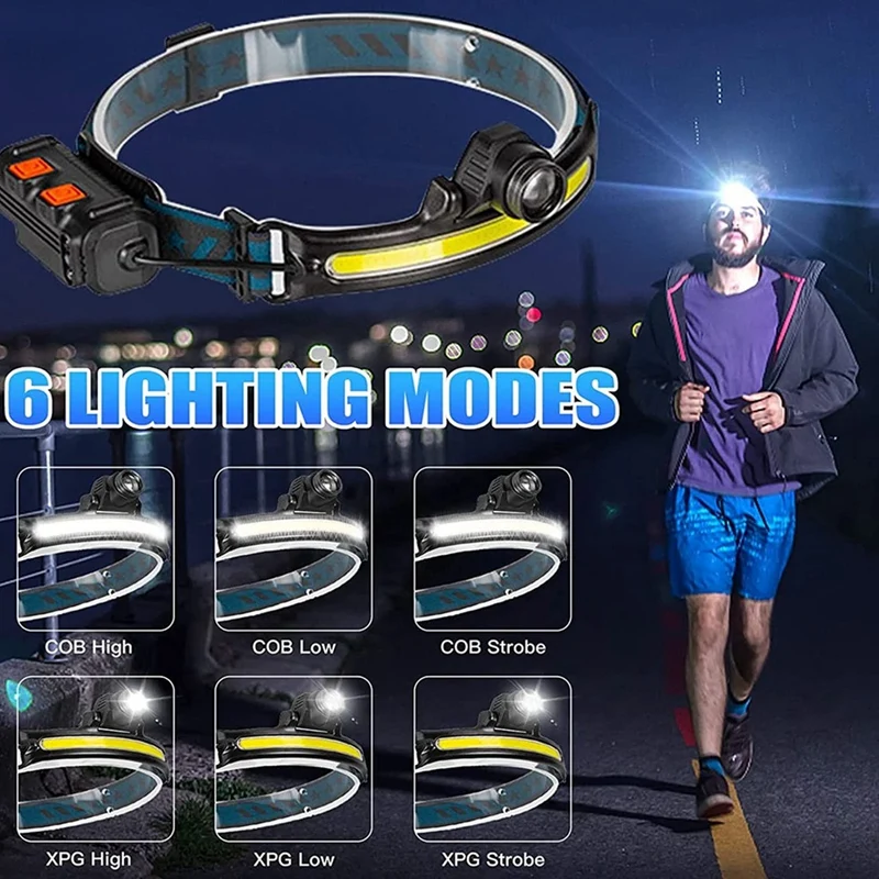 Recarregável LED Head Light Lamp, 1000Lumen, Lanterna com Sensor de Movimento, 4 Helmet Clip para Camping e Caminhadas