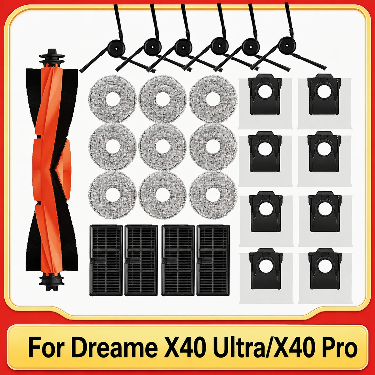 Replacement Parts For Dreame X40 Ultra, X40 Pro, L40 Ultra Robot Vacuum Cleaner, Main Brush, Side Brushes, Mop Pads