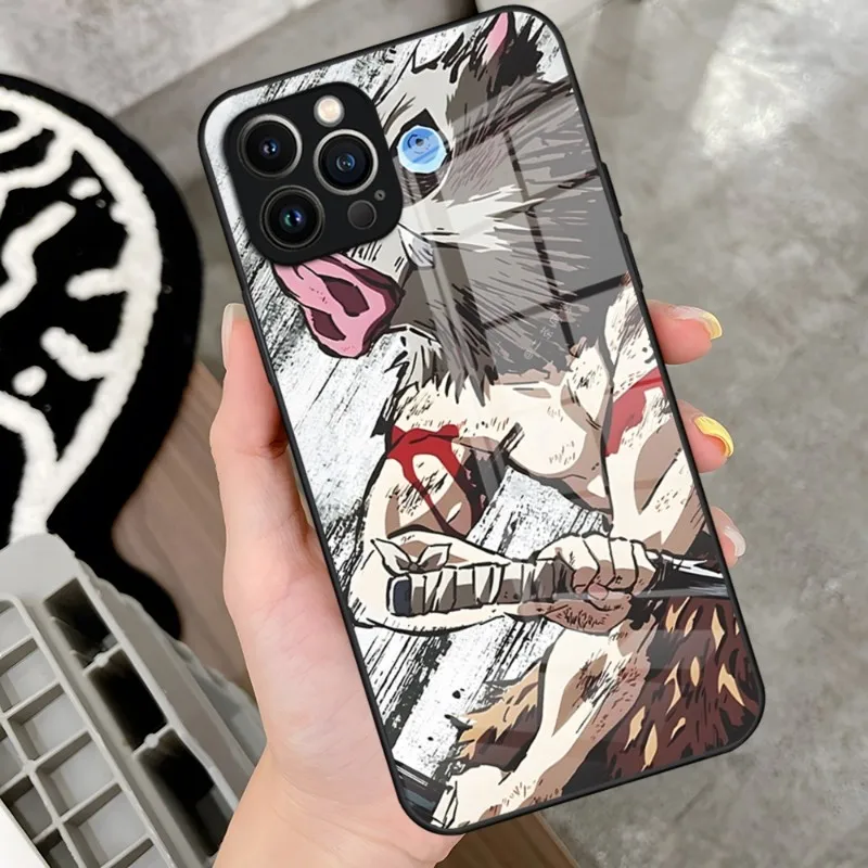 Anime Demon Slayer Phone Case For IPhone 15 Pro 14 13 12 11 Mini X XS XR Max 6 8 15pro Plus SE 2020 Glass Design Cove