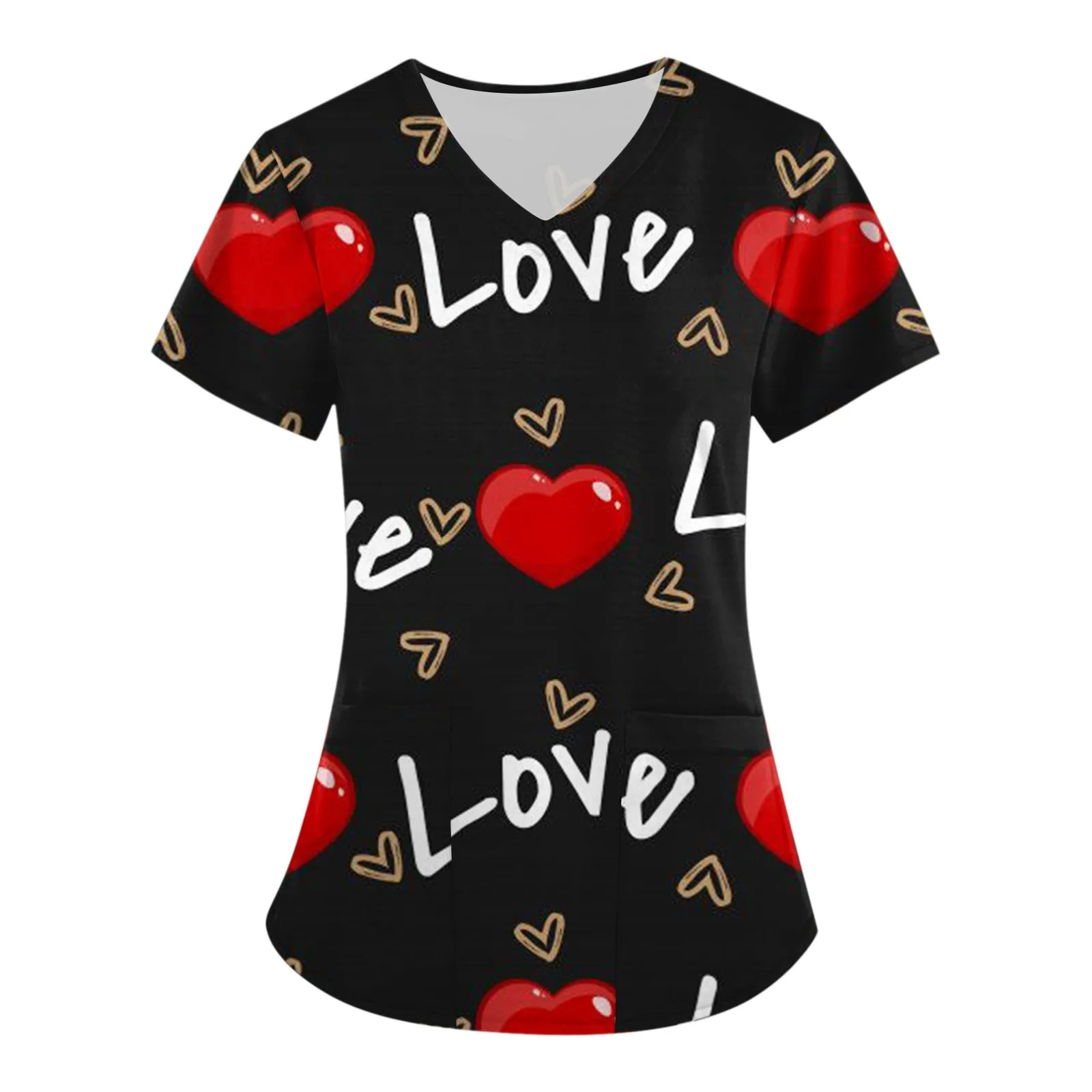 Dames Korte Mouw Valentijnsdag Love Heart Print T-Shirts Dames V Hals Hart Bedrukt Top Verzorgde Werk T-Shirts Blouse