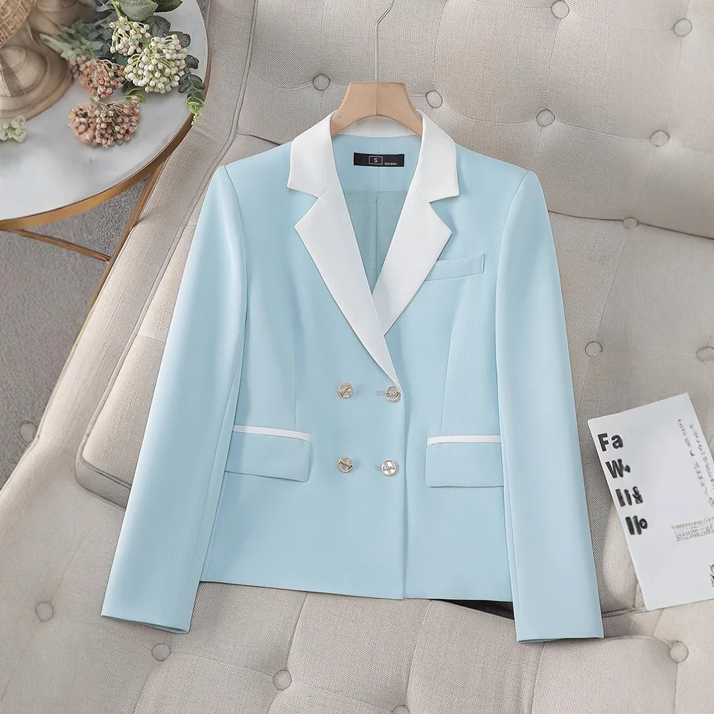 2026 New Women Blazers Color Blocked Double Breasted Ladies Office Professional Suit Coat Female Outerwear Spring Autumn Jacket