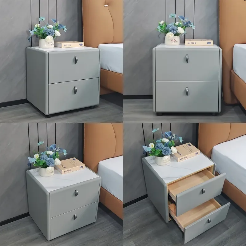 Italian Minimalist Sintered Stone Nightstand Modern Light Luxury Bedroom Side Table High End Master Room Furniture DS5065
