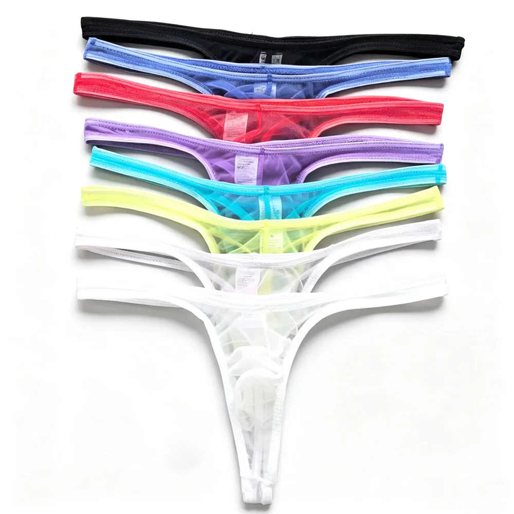 7pcs new sexy men's transparent thong, low waist triangle pants, all season ice silk breathable pocket design, men's T-pants