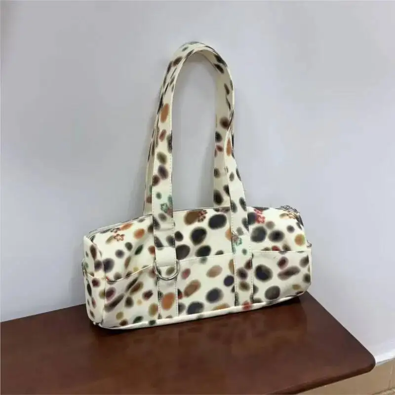 Korean Colorful Polka Dot Shoulder Bags Women Cylinder Zipper Handbag Ladies Unique Versatile Fashion Commute Crossbody Bag 2025