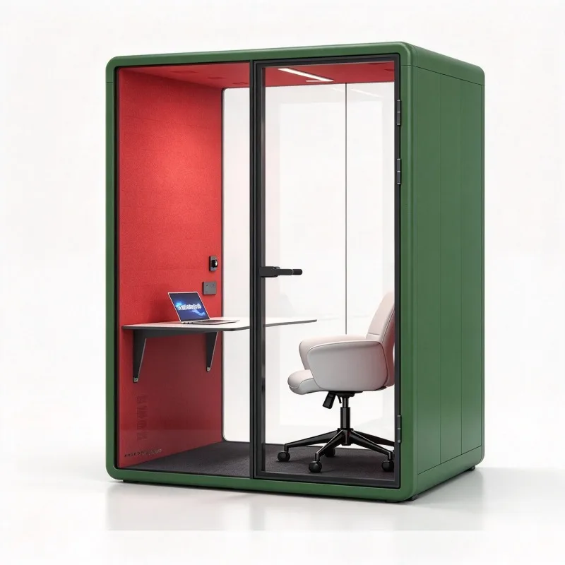 Ergonomic Acoustic Pod Soundproof Booth Silent Cabin with Desk Ventilation for Home Office Study Recording Phone Call Privacy