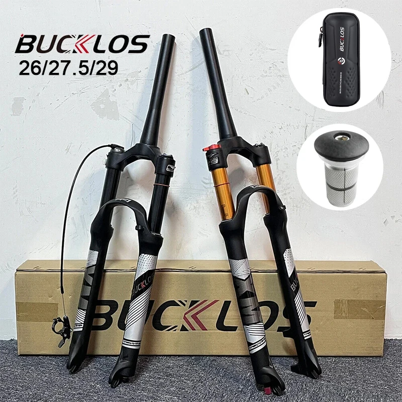 

BUCKLOS Bicycle Oil Air Fork Rebound Adjustable Mountain Bike Fork Suspension 26/27.5/29 Inch Fork Straight/Tapered 120MM Travel