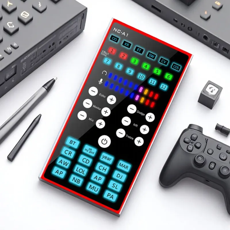 Portable Sound Card Voice Changer for Phone Computer Live Streaming Microphone Metal Dual DSP Noise Reduction Reverb Function