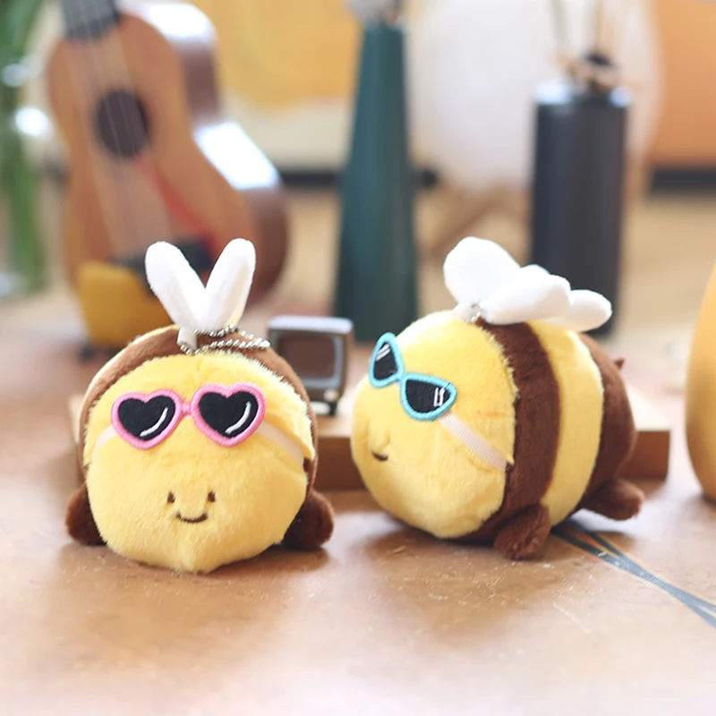 Cute Sunglasses Bee Plush Doll Toys Pendant Mini Backpack Hangings Ornaments Gifts