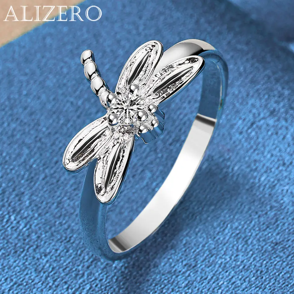 

ALIZERO 925 Sterling Silver Rings Crystal Zircon Dragonfly Ring For Women Engagement Rings Eternity Band Fashion Jewelry