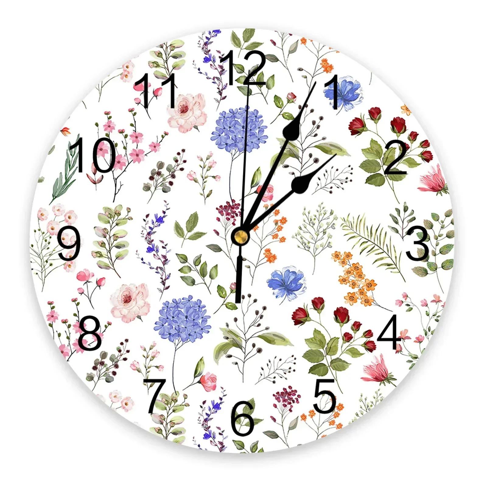 Vintage Herb Floral Texture Wall Clock Large Modern Kitchen Dinning Round Wall Clocks Bedroom Silent Hanging Watch