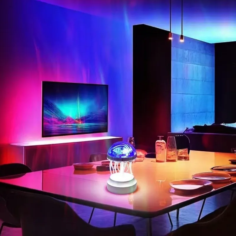 Intelligent Color Atmosphere Light 360 Degree Rotating Remote Control Night Light Colorful Creative Jellyfish Projection Light