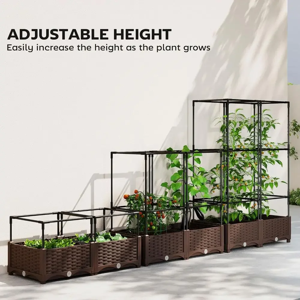 Elevated Garden Bed with Trellis, 46.5 Tomato Support, Self-Watering Planter with Drainage, Suitable for Outdoor Climbing Plants view 4