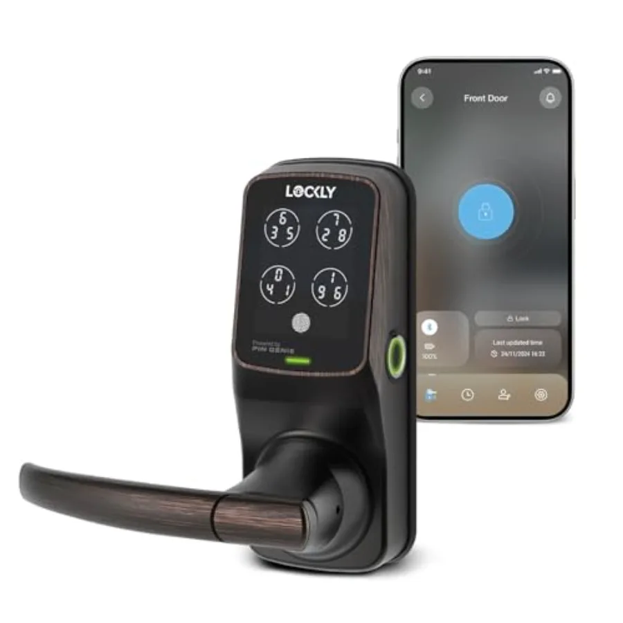 

Умный дверной замок с бесключевым доступом, цифровой клавиатурой PIN Genie, 3D-биометрическим датчиком отпечатков пальцев, для входной двери, с ручкой, голосовым управлением