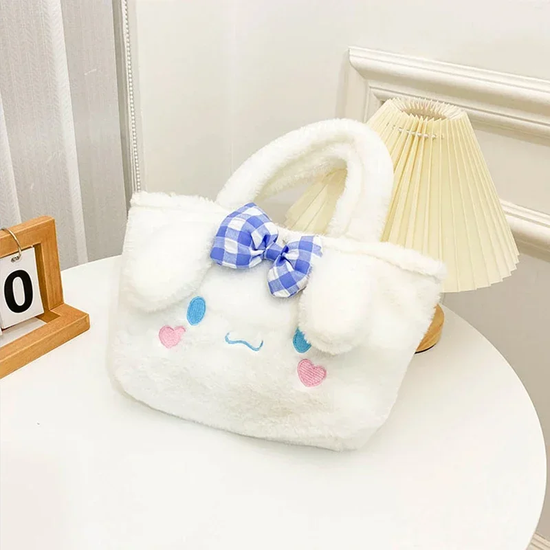 Kawaii Sanrio Plush Bag My Melody Kuromi Cartoon Animal Handbag Cute Cinnamoroll Storage Tote Bags Women Girls Birthday Gifts