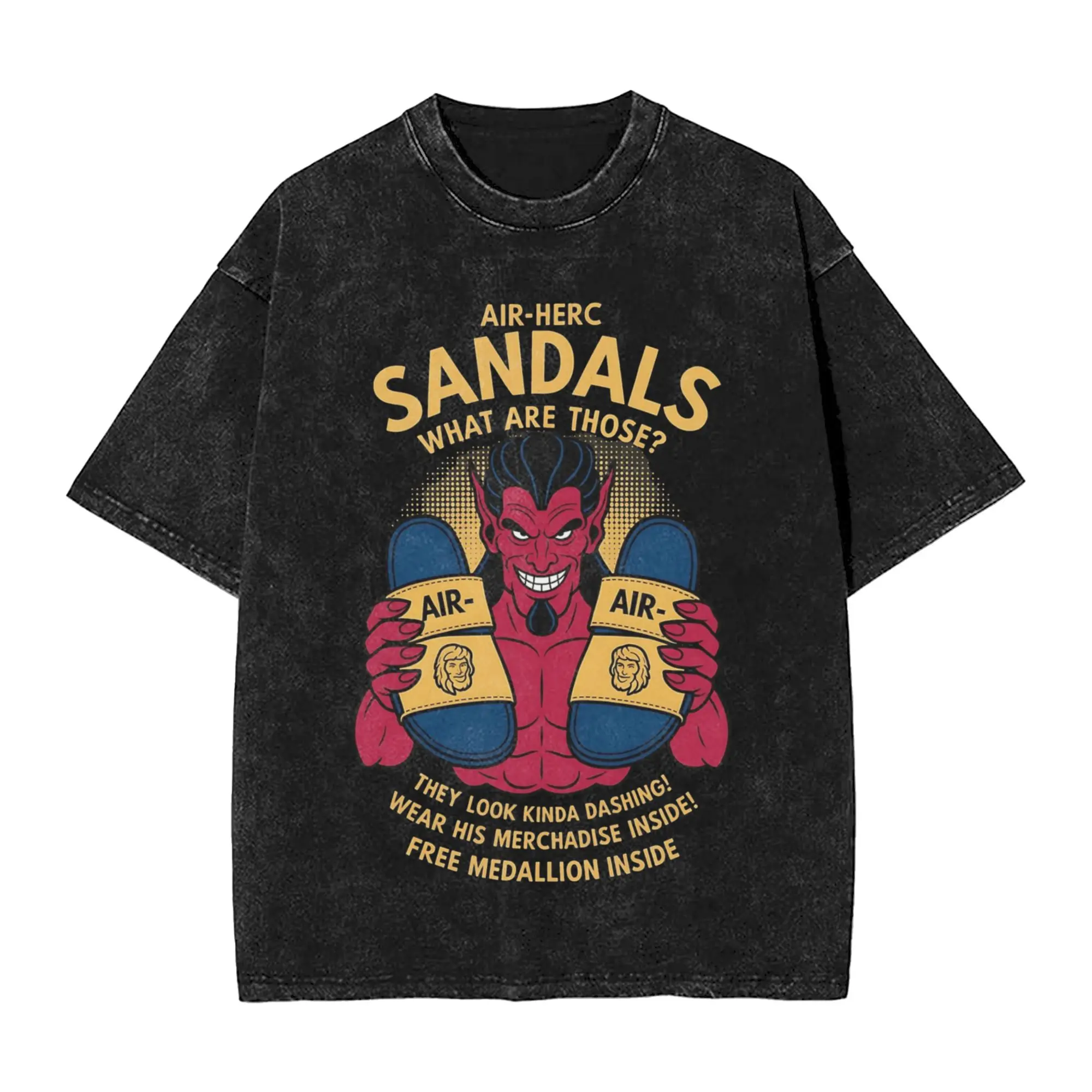 

Oversized Washed T Shirt Hercules Cotton T-Shirts Air Herc Sandals Trending Tshirt for Couple Summer Y2K Retro Printed Tops