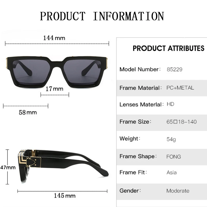 Millionaire Sunglasses For Men Vintage Square Sun Glasses Fashion Retro Sunglasses Women Trendy Luxe Gafas De Sol Hombre Lunette