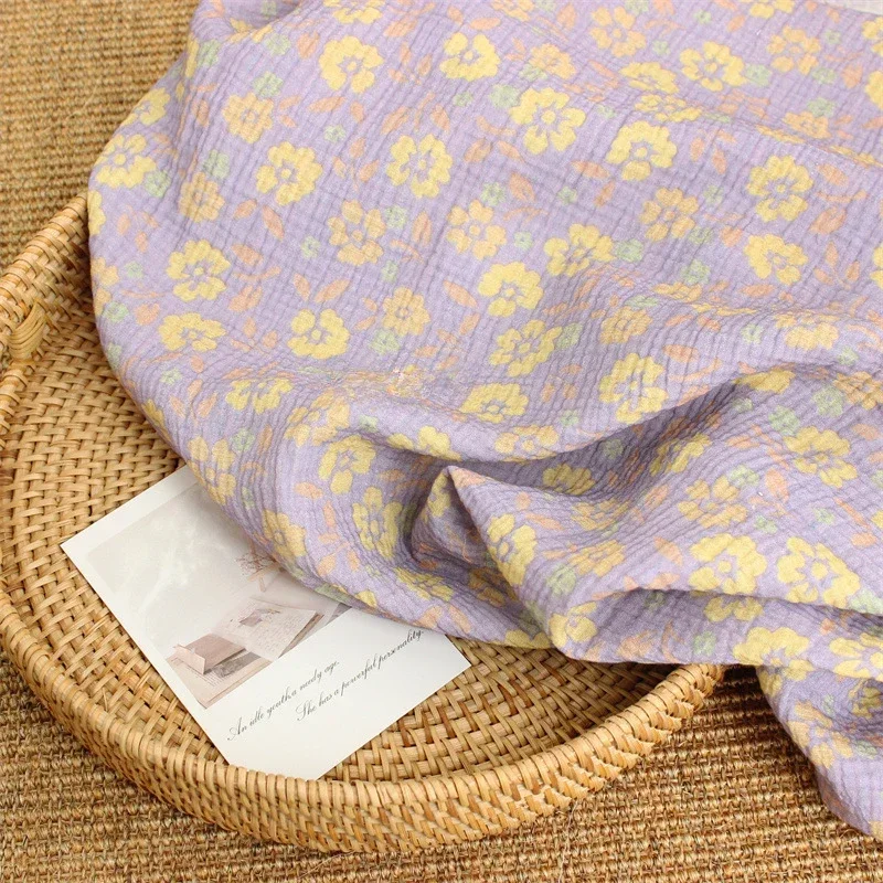 

135x50cm Vintage Style Purple Printed Baby Double Cotton Gauze Sleepwear Sewing Cloth, Home Textile Fabric