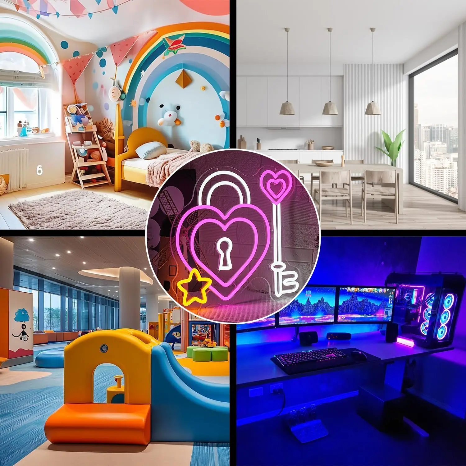 Heart Lock and Key  Neon Light Sign USB Dimmable LED Neon Sign for Bedroom Livingroom Club Bar Man Cave Party Gifts Wall Decor