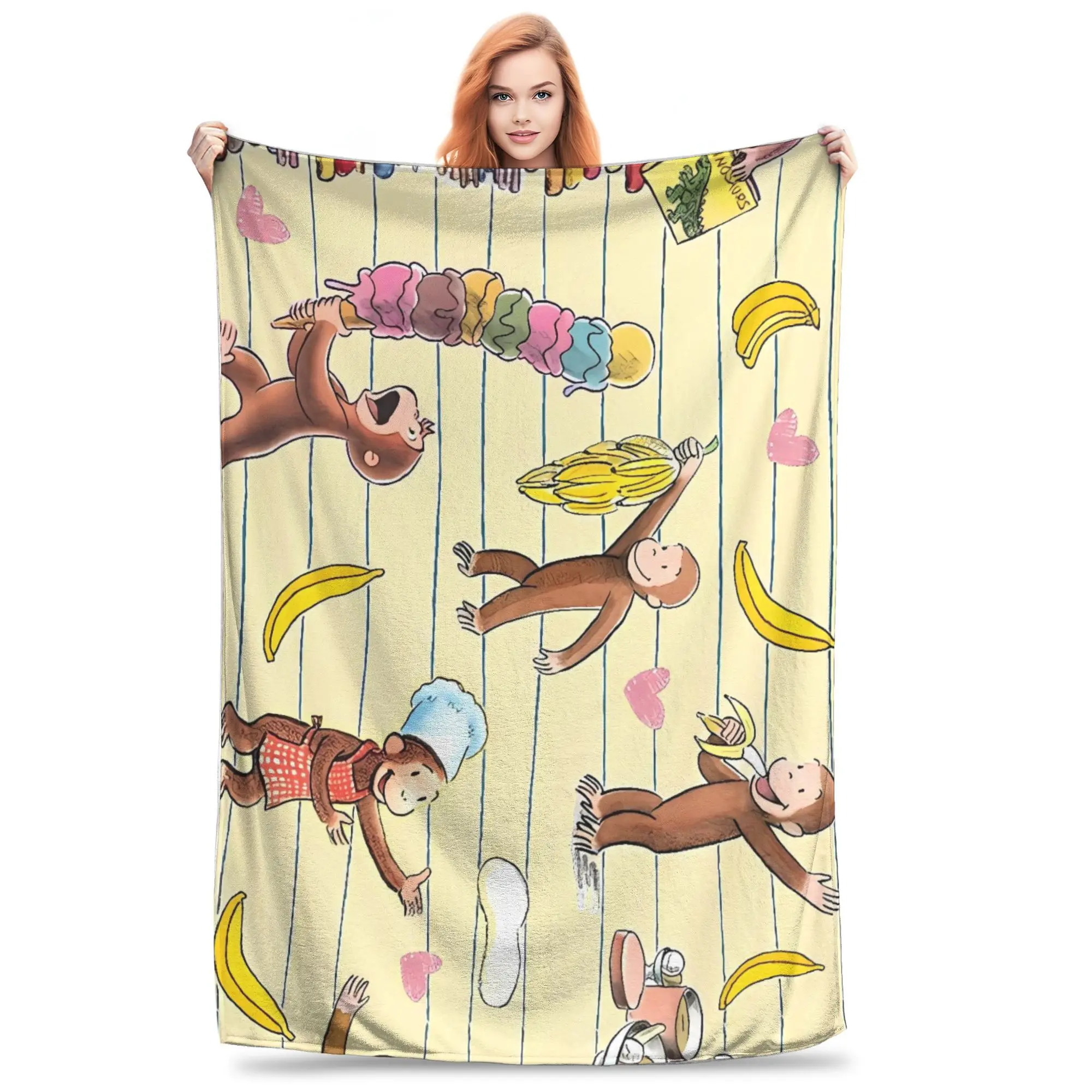 C-Curious George Blanket Quality Super Warm  Throw Blanket Winter Travel Office Couch Chair Sofa Bed Graphic Bedspread