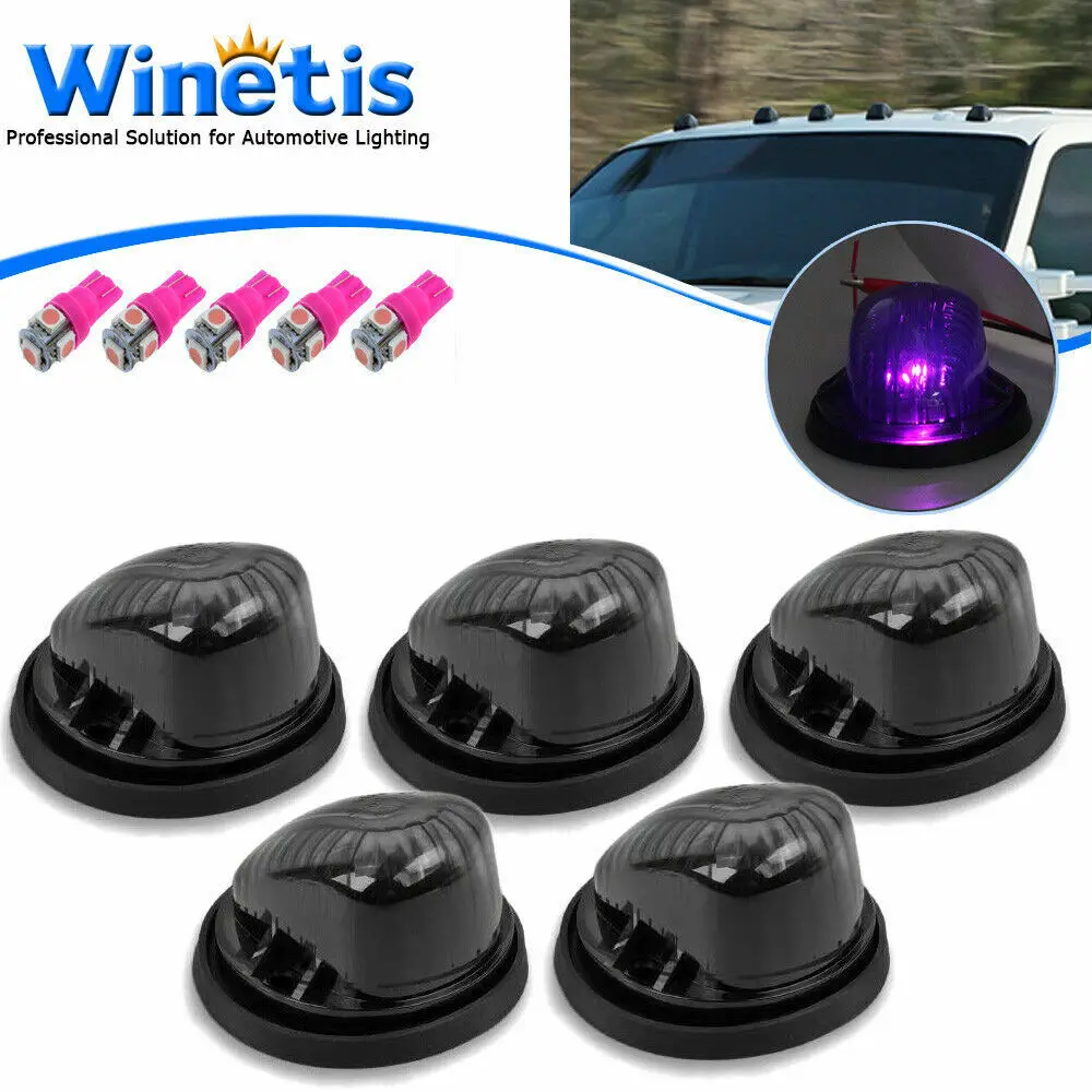 5Pcs Smoked Lens Pink/Purple LED Cab Roof Top Marker Running Light Bulbs Kit for GMC Chevy C/K Series Pickup Truck 1973-1987