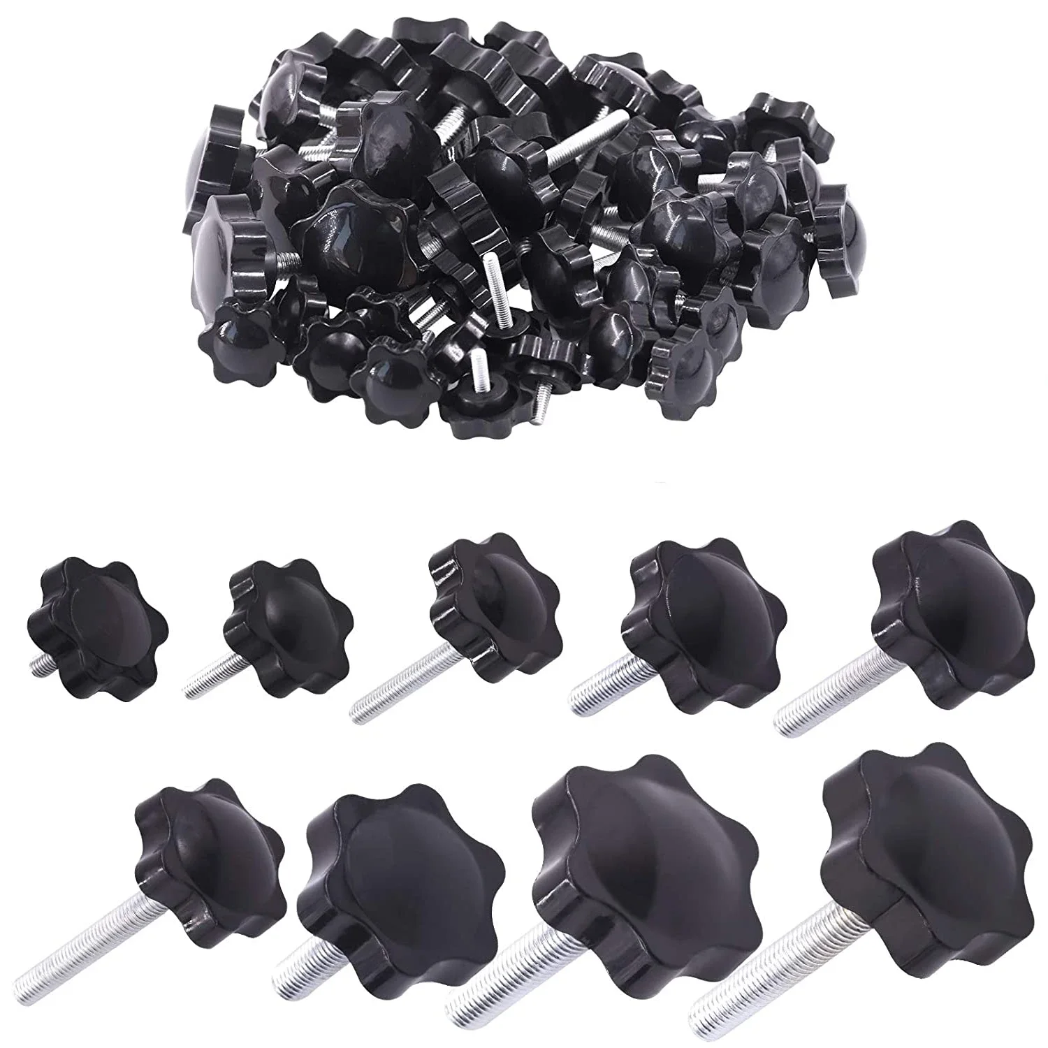 5/10PCS M5 M6 M8 Stern Form Gewinde Spann Griff Bolzen Bakelit Hand Knopf Anziehen Schraube Industrie ausrüstung Kunststoff Stahl – Detail 1