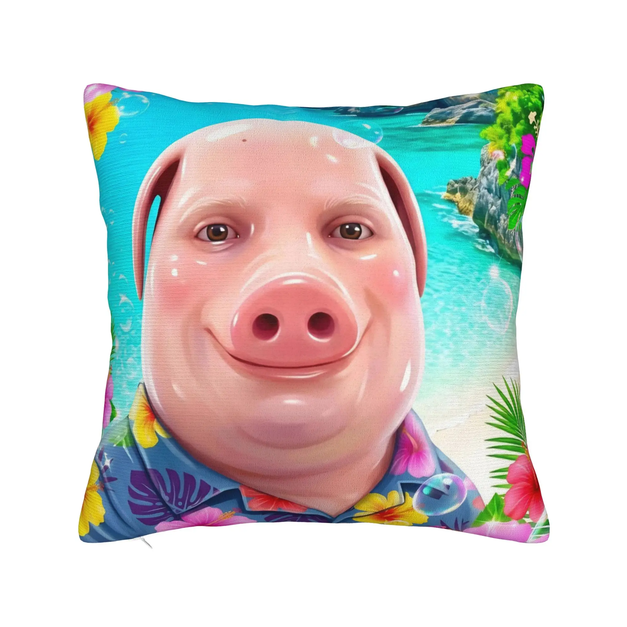 Hawaii John Pork Smiling Beach Square Pillow Case Pig Lover Cushion Covers Funny Decor Throw Pillow Case Cover for Car 45x45cm