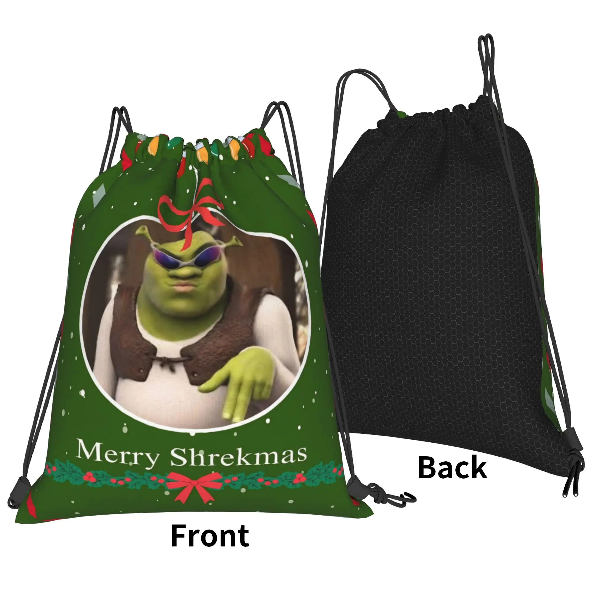 Comedy Merry Christmas Shrekmas Shreks Drawstring Backpack Sports Gym Sackpack String Bag for Running 36cm (W) x 43cm (H)