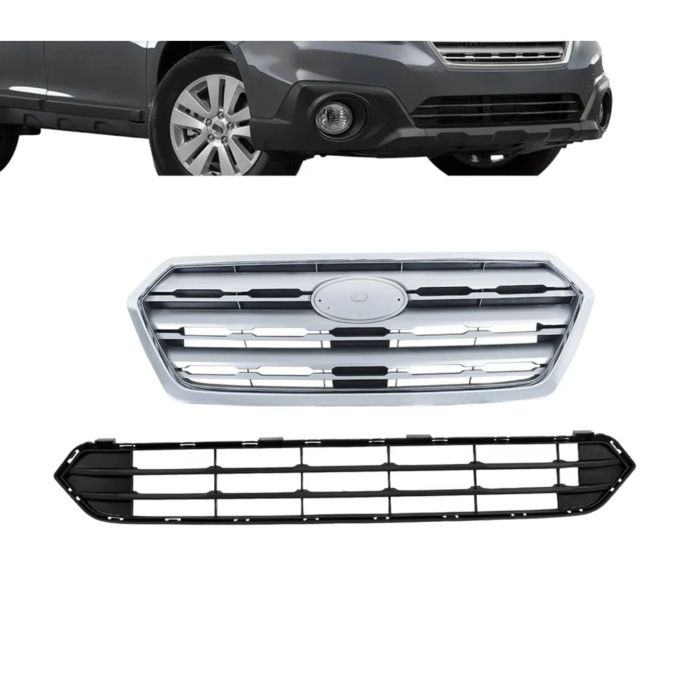 

2PC Set For Subaru Outback 2015-17 BlackChrome Front Bumper Upper & Lower Grille