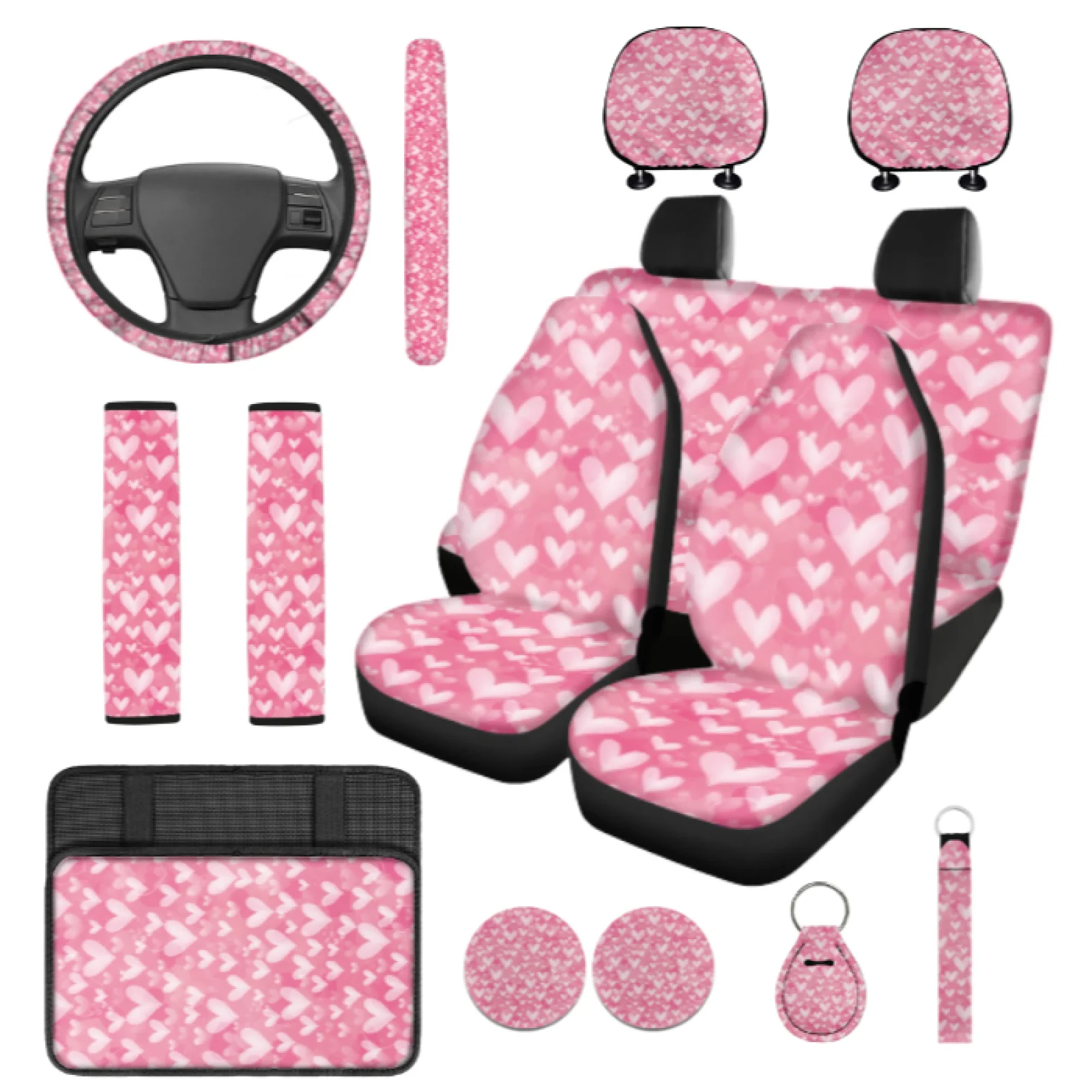 Coloranimal Heart Design 14 Pieces Car Accessories Set with Elastic Car Armrest Cover and Cars Headrest Cover for SUV